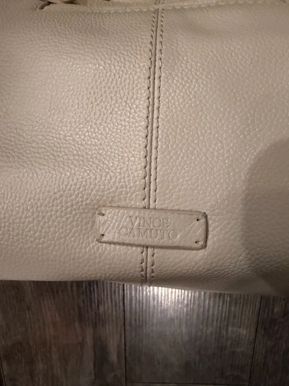 Vince Camuto Ivory Pebbled Leather Hobo with Gold Accents